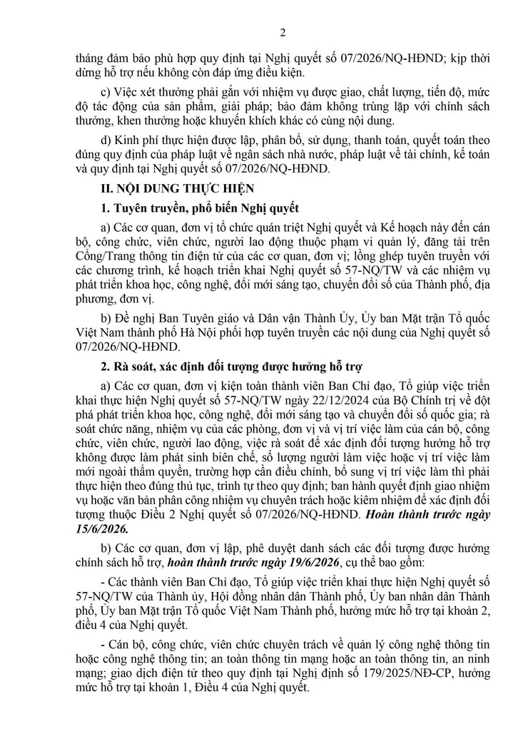TRIỂN KHAI THỰC HIỆN NGHỊ QUYẾT SỐ 07/2026/NQ-HĐND NGÀY 11/5/2026 CỦA HĐND THÀNH PHỐ QUY ĐỊNH NỘI DUNG CHI, MỨC HỖ TRỢ VÀ CHI THƯỞNG CHO NHÂN LỰC THỰC HIỆN NHIỆM VỤ PHÁT TRIỂN KH,CN,CĐS TRONG HỆ THỐNG CHÍNH TRỊ TP HÀ NỘI- Ảnh 2.