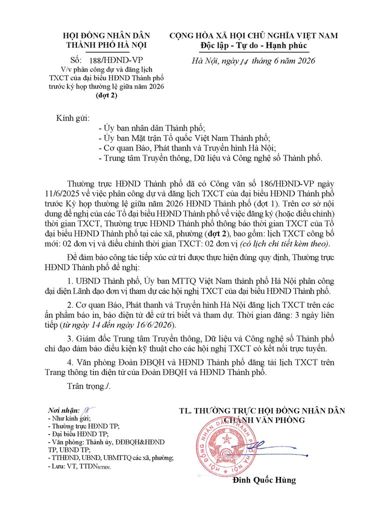 Lịch TXCT của đại biểu HĐND Thành phố trước Kỳ họp thường lệ giữa năm 2026 HĐND Thành phố (đợt 1)- Ảnh 1.