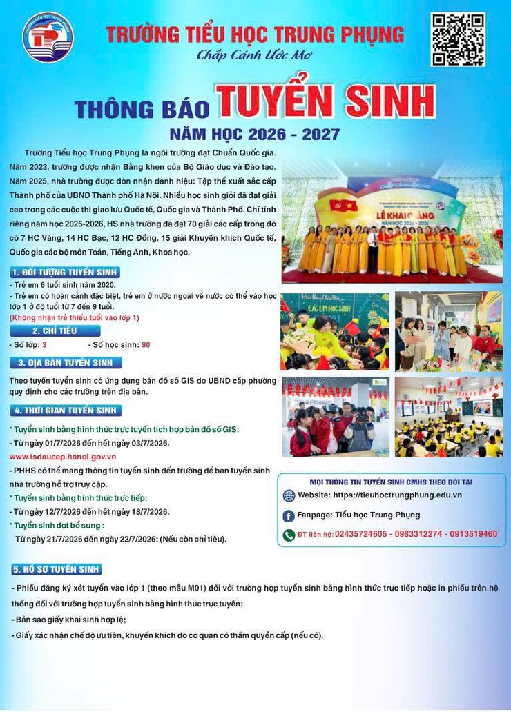 THÔNG BÁO TUYỂN SINH LỚP 1 - NĂM HỌC 2026 - 2027 - Ảnh 1.