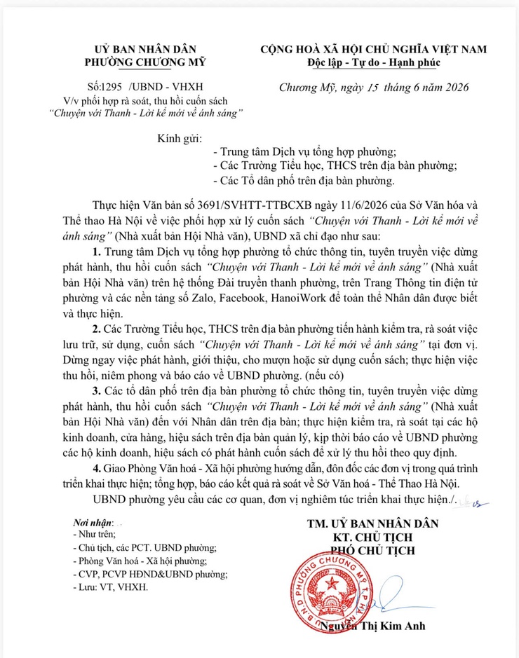 Phường Chương Mỹ tăng cường rà soát, thu hồi cuốn sách “Chuyện với Thanh - Lời kể mới về ánh sáng”- Ảnh 1.