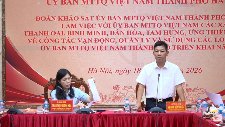 Đoàn khảo sát Uỷ ban MTTQ Việt Nam Thành phố Hà Nội làm việc với các xã Thanh Oai, Bình Minh, Dân Hoà, Tam Hưng, Ứng Thiên, Ứng Hoà về công tác quản lý và sử dụng các loại quỹ năm 2026- Ảnh 3.