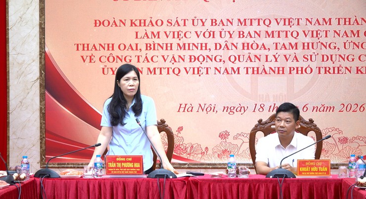 Đoàn khảo sát Uỷ ban MTTQ Việt Nam Thành phố Hà Nội làm việc với các xã Thanh Oai, Bình Minh, Dân Hoà, Tam Hưng, Ứng Thiên, Ứng Hoà về công tác quản lý và sử dụng các loại quỹ năm 2026- Ảnh 2.