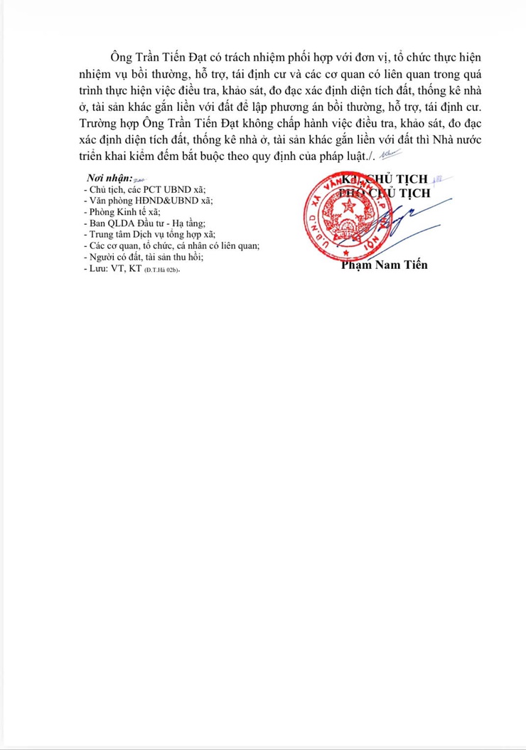 THÔNG BÁO THU HỒI ĐẤT
Để thực hiện dự án Nâng cấp, cải tạo đường Tỉnh lộ 428 từ KM0 đến KM6+585 (Tỉnh lộ 75 cũ) đoạn từ Quốc lộ 21B thị trấn Vân Đình đến cầu Quảng Tái, xã Trung Tú - Ảnh 4.