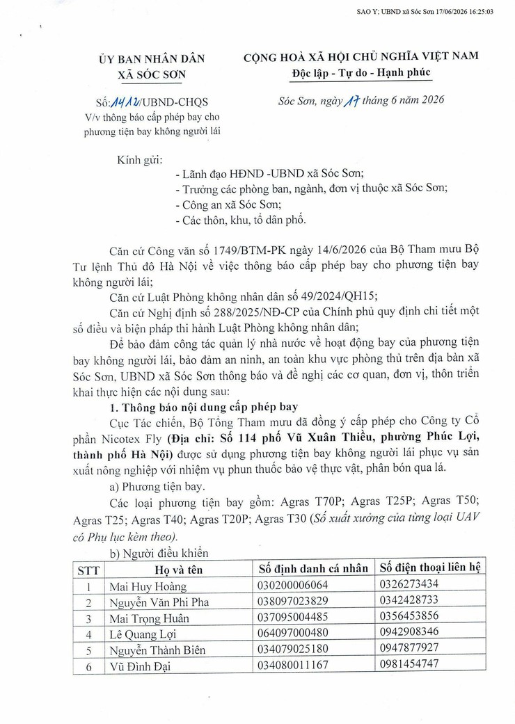 THÔNG BÁO CẤP PHÉP BAY CHO PHƯƠNG TIỆN BAY KHÔNG NGƯỜI LÁI- Ảnh 1.
