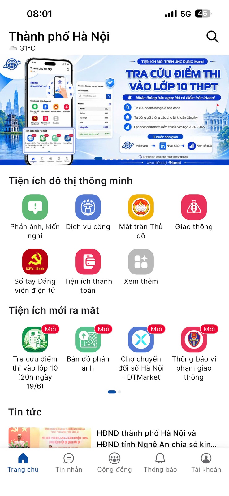iHanoi ra mắt tính năng tra cứu điểm thi lớp 10 THPT, tự động thông báo khi có kết quả

- Ảnh 1.