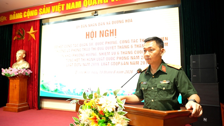 Hội nghị sơ kết công tác Quân sự, Quốc phòng địa phương 6 tháng đầu năm, triển khai phương hướng nhiệm vụ 6 tháng cuối năm; tổng kết thi hành Luật Quốc phòng năm 2018, Luật DQTV năm 2019, Luật GDQP&AN năm 2013- Ảnh 3.