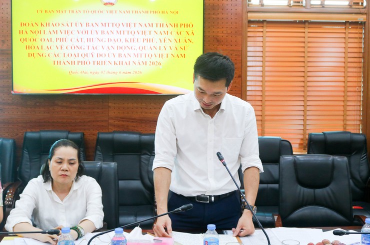 Đoàn khảo sát UB MTTQ Việt Nam Thành phố Hà Nội làm việc với UB MTTQ các xã về công tác vận động, quản lý và sử dụng các loại quỹ do UB MTTQ Thành phố triển khai năm 2026- Ảnh 4.