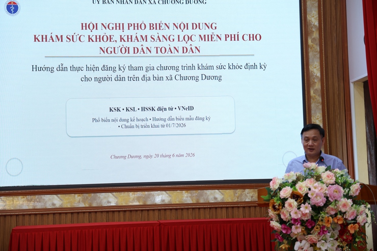 
Hội nghị triển khai kế hoạch khám sức khoẻ định kỳ và khám sàng lọc miễn phí cho người dân trên địa bàn xã Chương Dương năm 2026
- Ảnh 1.