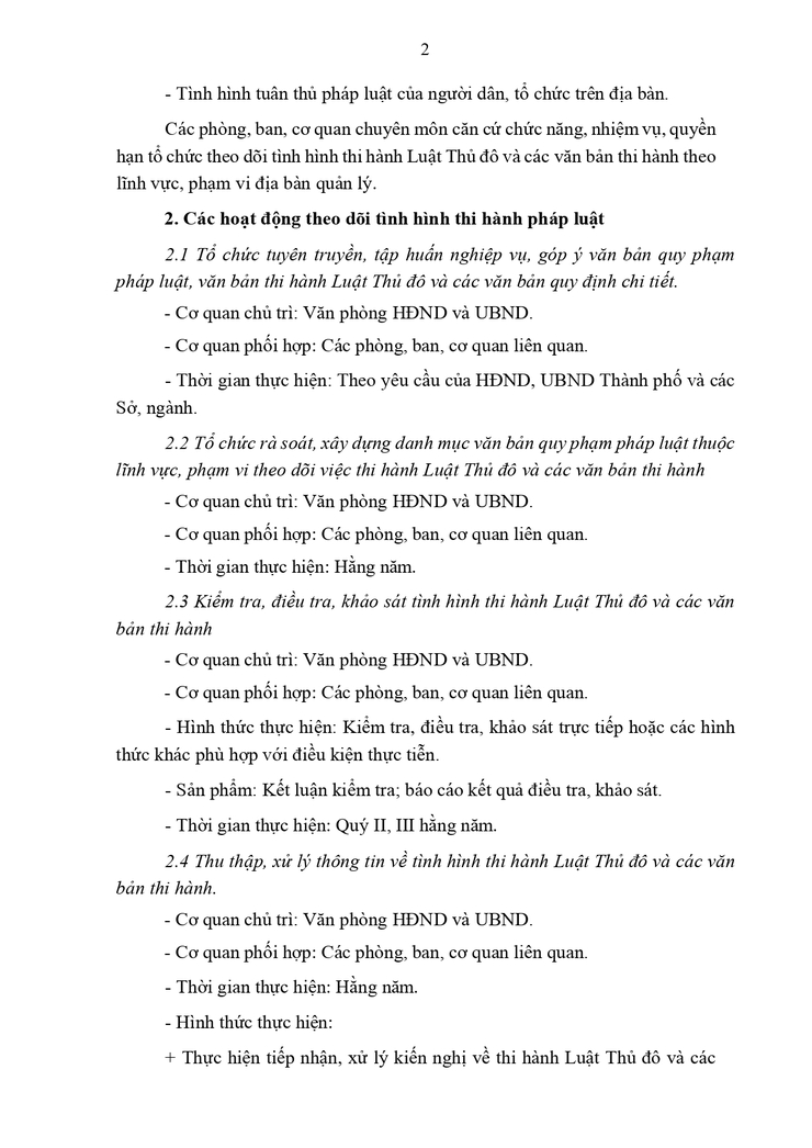 Kế hoạch Theo dõi tình hình thi hành Luật Thủ đô trên địa bàn phường Sơn Tây- Ảnh 2.