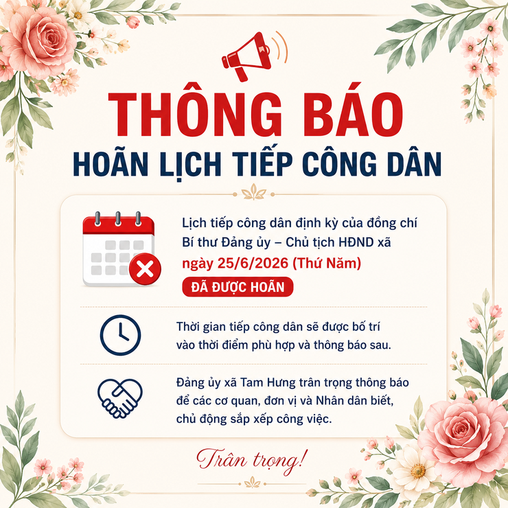 Thông báo lịch hoãn tiếp công dân của đồng chí Bí thư Đảng ủy – Chủ tịch HĐND xã- Ảnh 1.