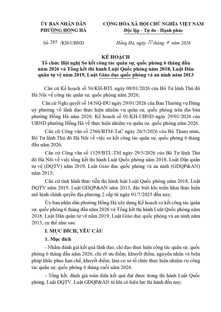Phường Hồng Hà tổ chức Hội nghị sơ kết công tác quân sự, quốc phòng 6 tháng đầu năm 2026- Ảnh 1.