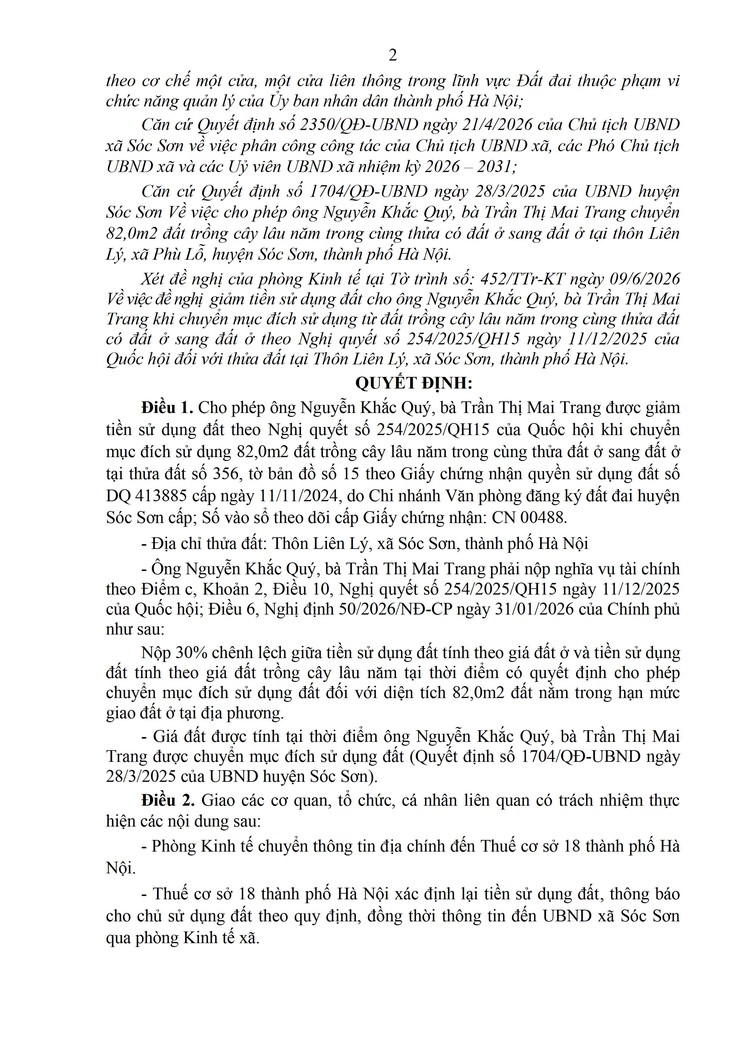 QUYẾT ĐỊNH CHO PHÉP HỘ GIA ĐÌNH ĐƯỢC GIẢM TIỀN 
SỬ DỤNG ĐẤT THEO NGHỊ QUYẾT SỐ 254/2025/QH15 của QUỐC HỘI KHI CHUYỂN MỤC ĐÍCH SỬ DỤNG ĐẤT TRỒNG CÂY LÂU NĂM TRONG CÙNG THỬA ĐẤT Ở SANG ĐẤT Ở.- Ảnh 8.