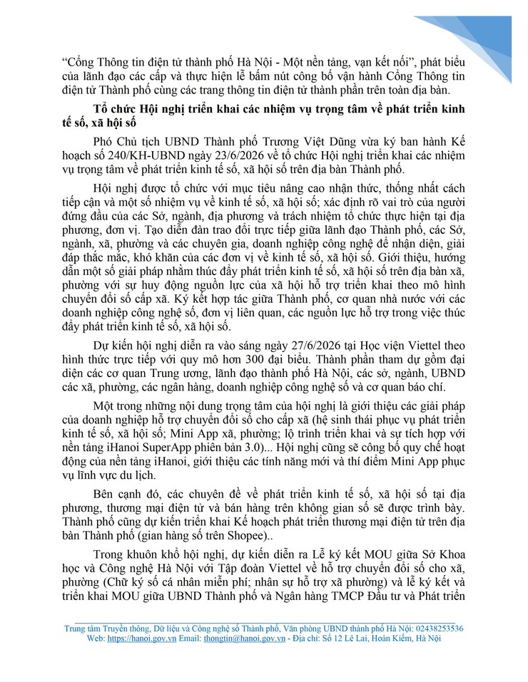 THÔNG TIN CHỈ ĐẠO, ĐIỀU HÀNH CỦA UBND THÀNH PHỐ HÀ NỘI, CHỦ TỊCH ỦY BAN NHÂN DÂN THÀNH PHỐ HÀ NỘI (Ngày 23/6/2026) - Ảnh 5.