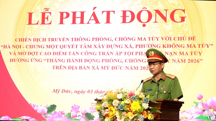 Xã Mỹ Đức triển khai chiến dịch truyền thông “Quyết tâm duy trì xã Mỹ Đức không ma túy” phát động đợt cao điểm trấn áp tội phạm, tệ nạn ma túy- Ảnh 2.