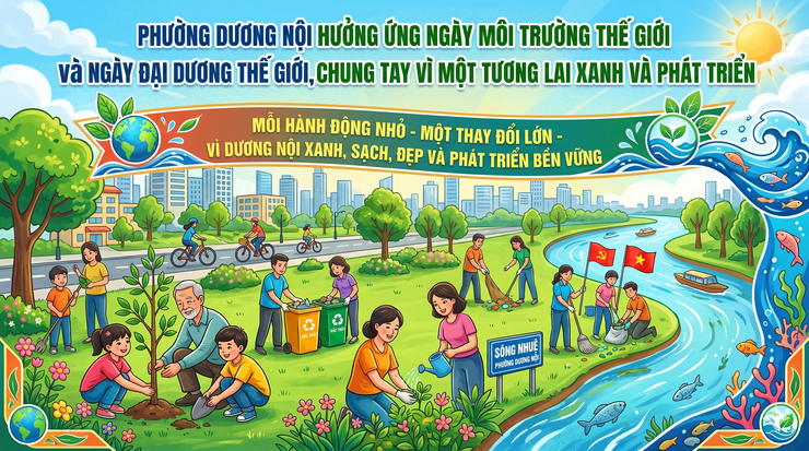 Phường Dương Nội hưởng ứng Ngày Môi trường thế giới và Ngày Đại dương thế giới: Chung tay vì một tương lai xanh - phát triển- Ảnh 1.