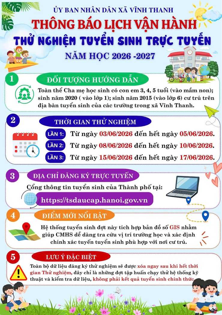 THÔNG BÁO VỀ VIỆC ĐĂNG KÝ TUYỂN SINH TRỰC TUYẾN THỬ NGHIỆM VÀO LỚP 1 - NĂM HỌC 2026-2027.- Ảnh 1.