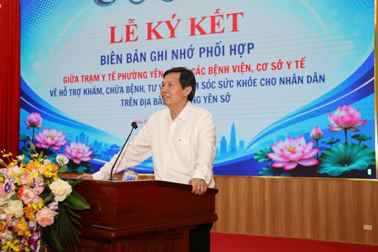 Phường Yên Sở tổ chức Lễ ký kết Biên bản ghi nhớ phối hợp giữa Trạm Y tế phường Yên Sở và các bệnh viện, cơ sở y tế về hỗ trợ khám, chữa bệnh, tư vấn và chăm sóc sức khỏe cho Nhân dân trên địa bàn- Ảnh 6.