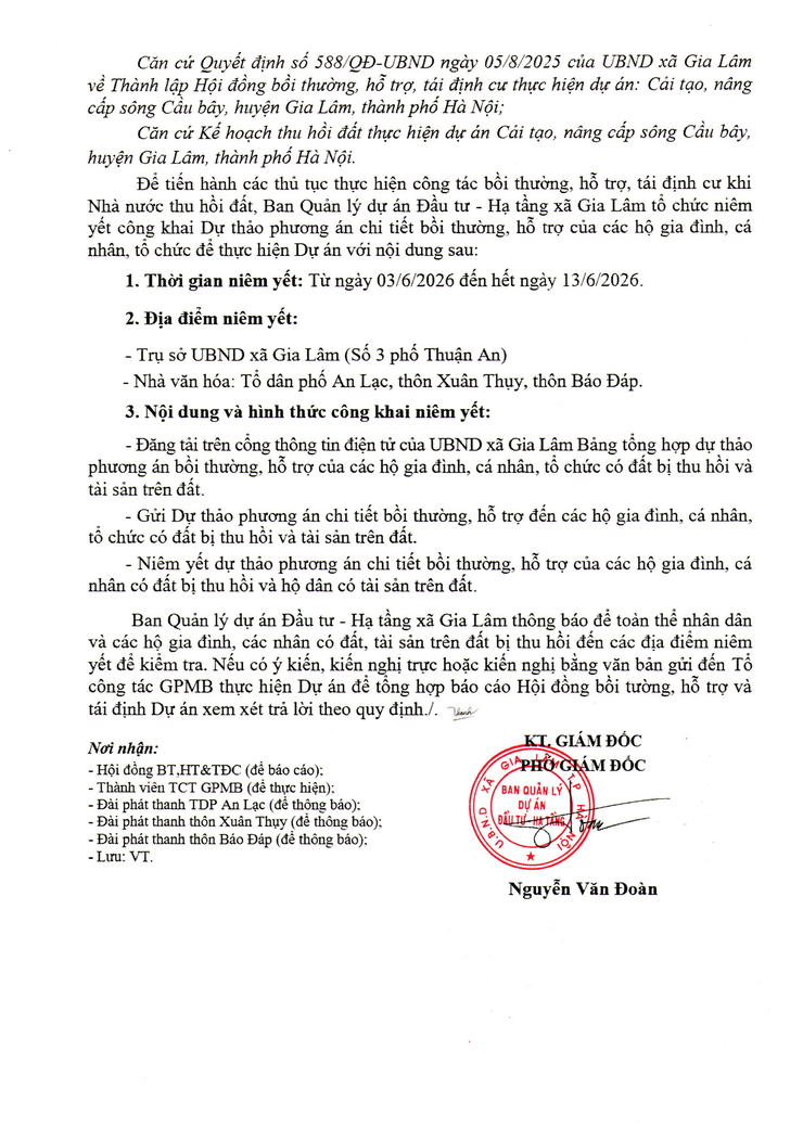 Thông báo niêm yết công khai Dự thảo phương án chi tiết bồi thường, hỗ trợ của các hộ gia đình, cá nhân, tổ chức, tại TDP An Lạc- Ảnh 2.