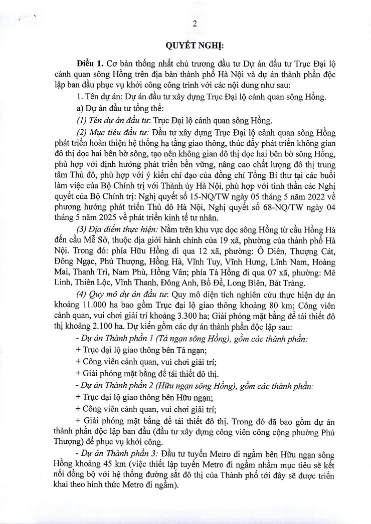 HÀ NỘI THÔNG QUA CHỦ TRƯƠNG ĐẦU TƯ DỰ ÁN TRỤC ĐẠI LỘ CẢNH QUAN SÔNG HỒNG- Ảnh 2.
