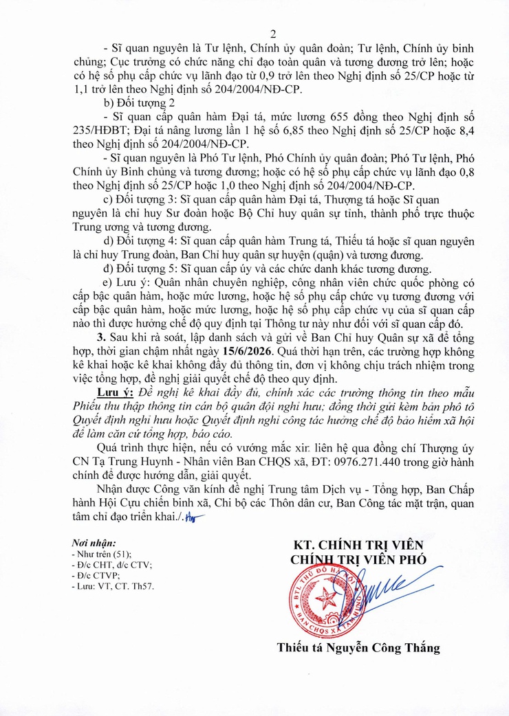 Tam Hưng tăng cường rà soát, cập nhật danh sách cán bộ quân đội nghỉ hưu trên địa bàn- Ảnh 2.