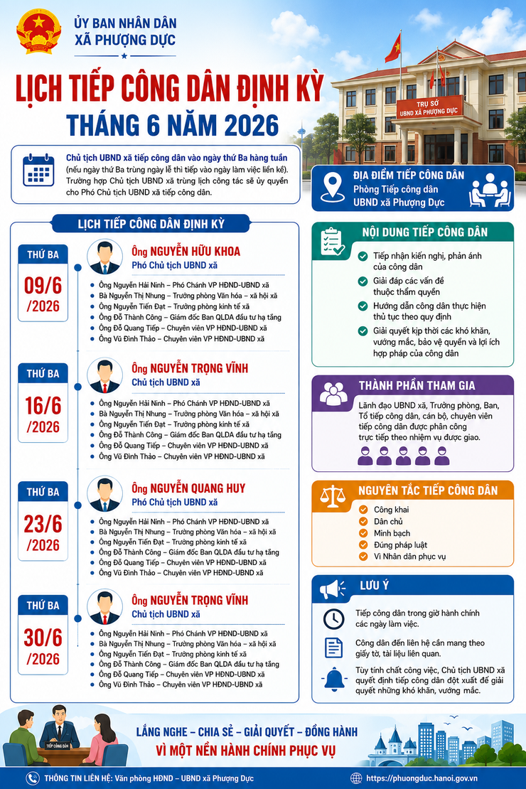 Xã Phượng Dực thông báo lịch tiếp công dân định kỳ tháng 6 năm 2026- Ảnh 1.