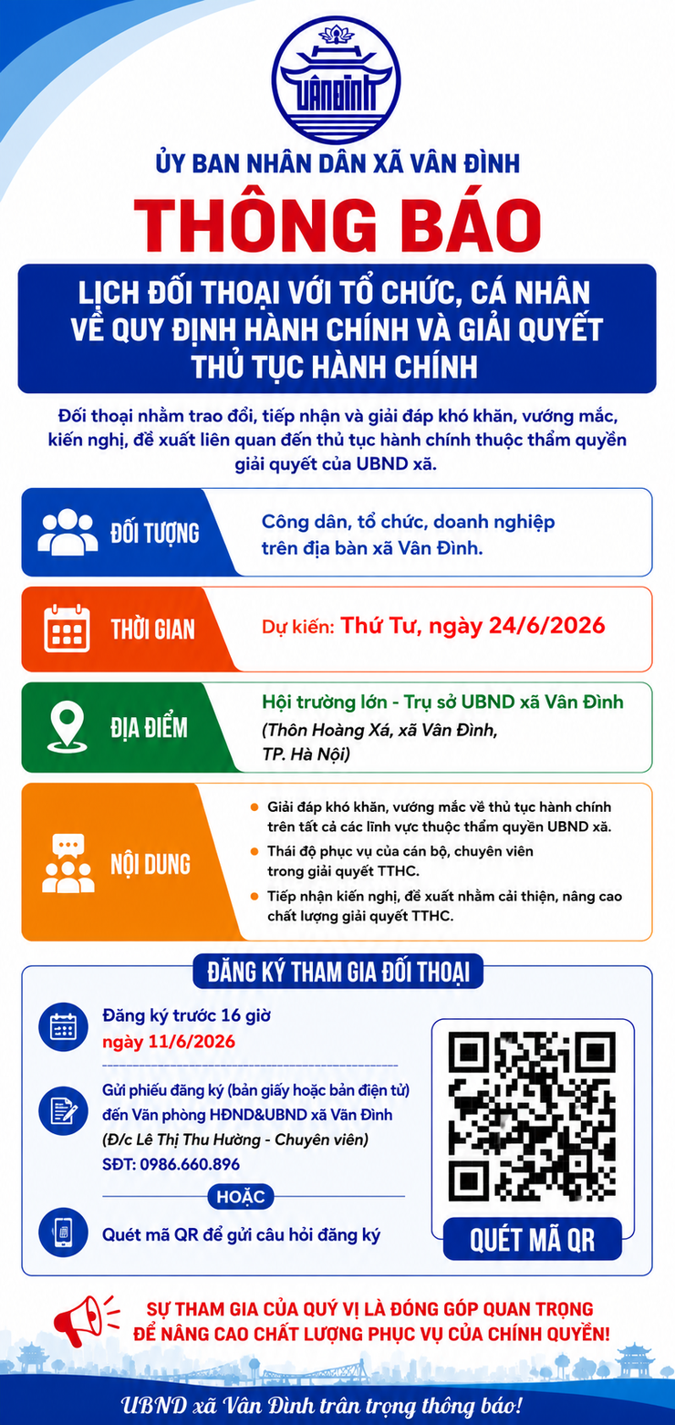 Vân Đình dự kiến tổ chức đối thoại với người dân, doanh nghiệp về thủ tục hành chính- Ảnh 1.