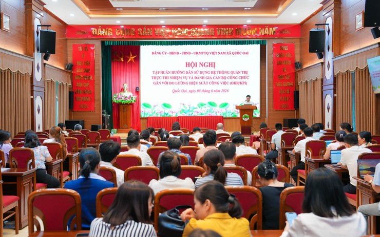 Xã Quốc Oai tổ chức tập huấn sử dụng Hệ thống quản trị thực thi nhiệm vụ và đánh giá cán bộ theo phương pháp OKR/KPI trên nền tảng HanoiWork- Ảnh 1.