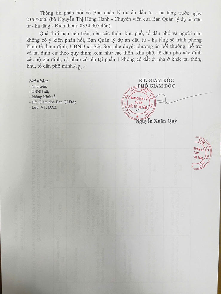 XIN Ý KIẾN NHÂN DÂN VỀ TÌNH TRẠNG ĐẤT Ở, NHÀ Ở PHỤC VỤ GPMB DỰ ÁN MỞ RỘNG QUỐC LỘ 3 (ĐỊA PHẬN: THÔN DƯỢC HẠ, XÃ SÓC SƠN)- Ảnh 2.