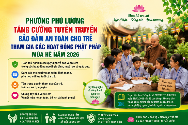Phường Phú Lương tăng cường tuyên truyền bảo đảm an toàn cho trẻ tham gia các hoạt động phật pháp mùa hè năm 2026- Ảnh 1.