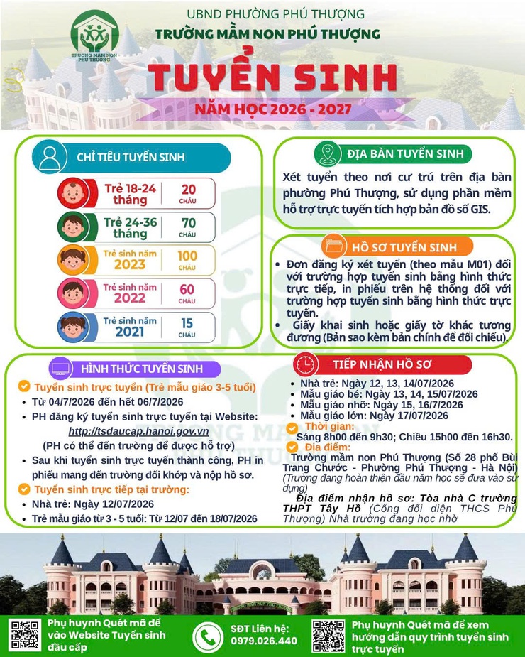 TRƯỜNG MẦM NON PHÚ THƯỢNG TUYỂN SINH NĂM HỌC 2026 - 2027- Ảnh 1.