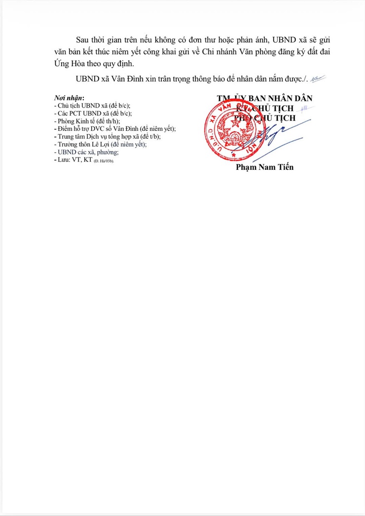 THÔNG BÁO
V/v Công khai hồ sơ mất Giấy chứng nhận quyền sử dụng đất, quyền sở hữu nhà ở và tài sản khác gắn liền với đất của ông Nguyễn Văn Thắng, địachỉ thửa đất tại thôn Lê Lợi- Ảnh 2.