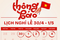 Thông báo về việc nghỉ Lễ Giỗ Tổ Hùng Vương và nghỉ Lễ dịp kỷ niệm ngày Chiến thắng (30/4), Ngày Quốc tế lao động (01/5) năm 2025