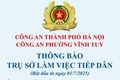Công an phường Vĩnh Tuy thông báo trụ sở làm việc, tiếp dân của công an phường  