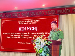 Công an xã Phúc Thọ tổ chức Hội nghị đánh giá tình hình ANTT và góp ý về trách nhiệm của cán bộ thực hiện công tác CSKV trong công tác đảm bảo ANTT trên địa bàn xã năm 2024.