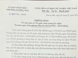 Thông báo về việc treo cờ Tổ quốc chào mừng kỷ niệm
70 năm ngày Giải phóng Thủ đô (10/10/1954 – 10/10/2024)