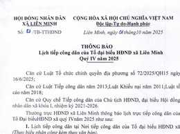 THÔNG BÁO: Lịch tiếp công dân của Tổ đại biểu Hội đồng nhân dân xã Liên Minh quý IV năm 2025