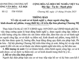 Thông báo về việc rà soát cơ sở hành nghề y, dược ngoài công lập, kinh doanh mỹ phẩm, trang thiết bị y tế trên địa bàn phường Chương Mỹ