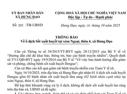 THÔNG BÁO
Về ổ dịch Sốt xuất huyết tại xóm Ngoại, thôn 4, xã Hưng Đạo