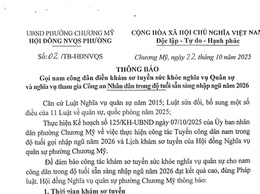 Thông báo gọi nam công dân điều khám sơ tuyển sức khỏe nghĩa vụ Quân sự và nghĩa vụ tham gia Công an Nhân dân 
