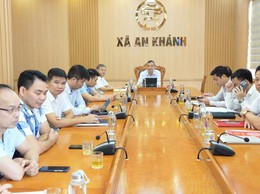 Các đồng chí lãnh đạo xã An Khánh dự Hội nghị giao ban trực tuyến quý III-2025 do Thường trực Thành ủy, HĐND, UBND thành phố Hà Nội tổ chức
