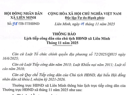 THÔNG BÁO: Lịch tiếp công dân của Chủ tịch Hội đồng nhân dân xã Liên Minh tháng 11 năm 2025