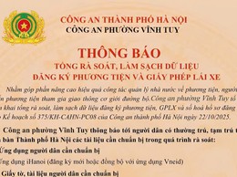 THÔNG BÁO TỔNG RÀ SOÁT, LÀM SẠCH DỮ LIỆU ĐĂNG KÝ PHƯƠNG TIỆN VÀ GIẤY PHÉP LÁI XE