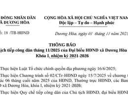 Lịch tiếp công dân tháng 11/2025 của Đại biểu HĐND xã Dương Hòa Khóa I, nhiệm kỳ 2021 - 2026