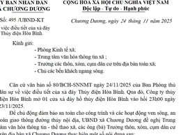 Công văn số 495 ngày 24/11/2025 của UBND xã về việc điều tiết cửa xả đáy Thủy điện Hòa Bình.