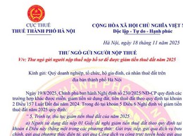 Thư ngỏ gửi Người nộp thuế nộp hồ sơ để được giảm tiền thuê đất năm 2025
