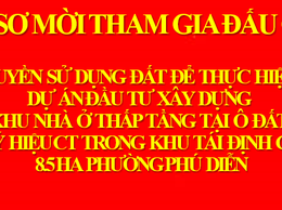 Hồ sơ mời tham gia đấu giá quyền sử dụng đất để thực hiện dự án đầu tư xây dựng khu nhà ở thấp tầng tại ô đất ký hiệu CT trong khu tái định cư 8.5ha phường Phú Diễn, TP. Hà Nội