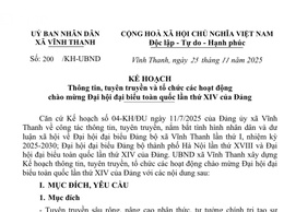 VĨNH THANH XÂY DỰNG KẾ HOẠCH THÔNG TIN, TUYÊN TRUYỀN VÀ TỔ CHỨC CÁC HOẠT ĐỘNG CHÀO MỪNG ĐẠI HỘI ĐẠI BIỂU TOÀN QUỐC LẦN THỨ XIV CỦA ĐẢNG
