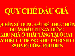 Quy chế cuộc đấu giá quyền sử dụng đất để thực hiện dự án đầu tư xây dựng khu nhà ở thấp tầng tại ô đất ký hiệu CT trong khu tái định cư 8.5ha phường Phú DIễn, TP. Hà Nội