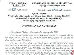UBND xã Yên Xuân Quyết định về việc cho phép chuyển mục đích sử dụng đất đối với thửa đất số 80, tờ bản đồ số 52 tại xã Yên Xuân, thành phố Hà Nội, chủ sử dụng là ông Nguyễn Văn Kiểm