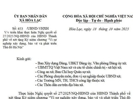 UBND xã Hòa Lạc triển khai thực hiện Nghị quyết số 27/2025/NQ-HĐND của HĐND Thành phố về xét tặng Kỷ niệm chương “Vì sự nghiệp xây dựng, bảo vệ và phát triển Thủ đô Hà Nội”